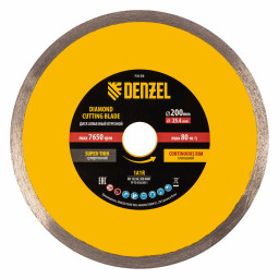 Диск алмазный сплошной, супертонкий, 200 х 25,4 мм, горячее прессование, мокрое резание Denzel