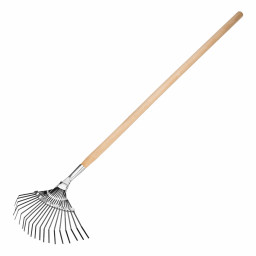 Грабли веерные стальные, 385 х 1450 мм, 20 плоских зубьев, деревянный черенок, Сибртех