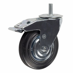 Колесная опора 75 мм болт, поворотная, тормоз, черная резина роликоподшибник