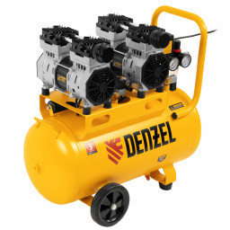 Компрессор безмасляный, малошумный DLS 1500/50, 1500 ВТ, 2x750, 50 л, 260 л/мин Denzel
