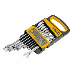 Набор ключей комбинированных трещоточных 6-19 мм, 8 шт., CrV, матовый хром Denzel