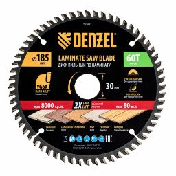 Пильный диск по ламинату ф185 х 30 мм, 60 зубьев Denzel