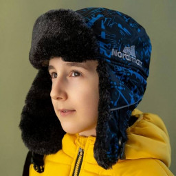 Шапка меховая детская Nordman синий принт Псков