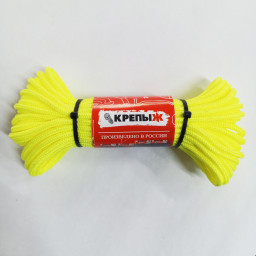 Шнур полипропиленовый плетёный 4 мм 16 пр. с сердечником НЕОНОВЫЙ-желтый (20м) КРЕПЫЖ